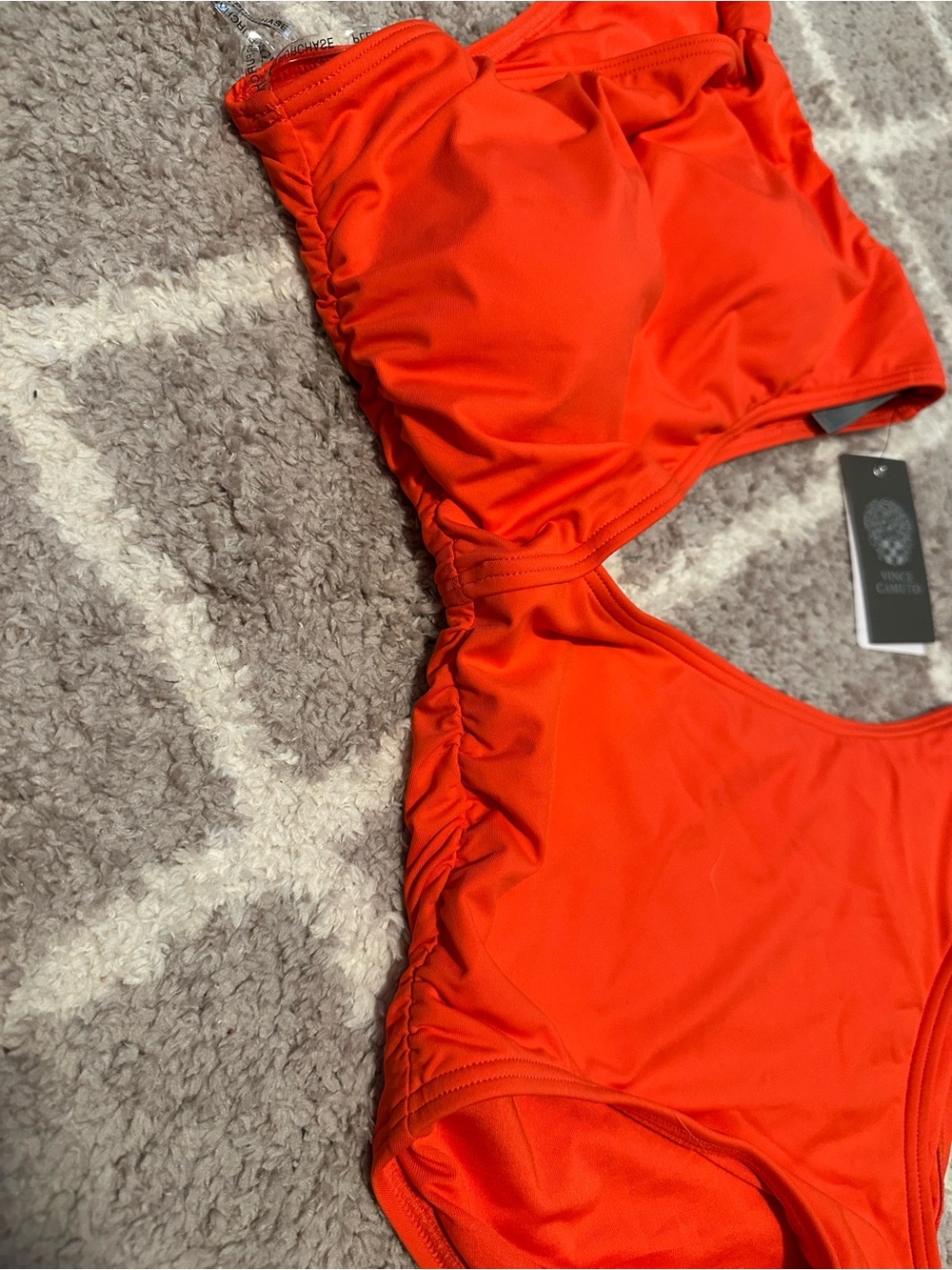 Vince Camuto tomato red ruched bathing suit